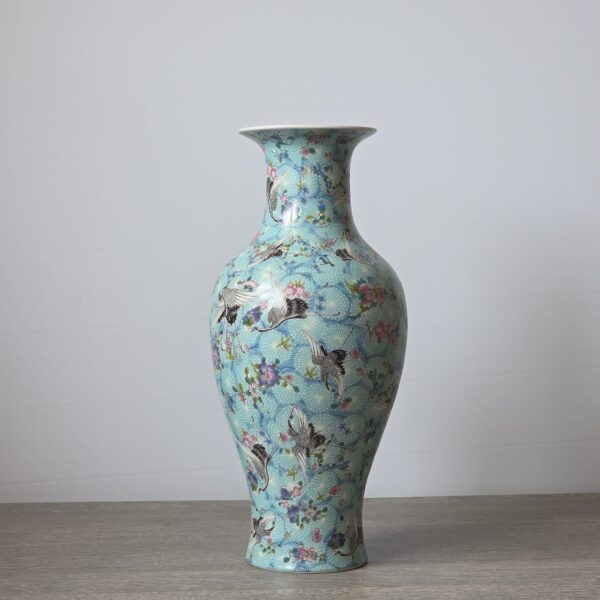 Blauwe vaas met kraanvogels 36 cm