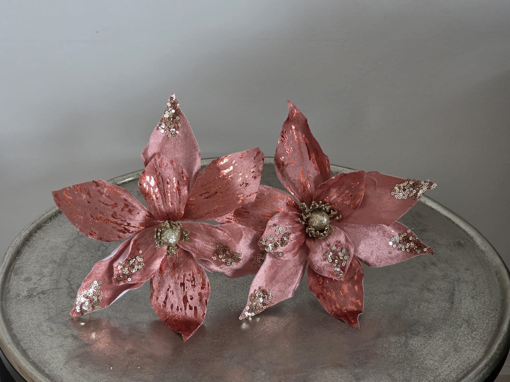 Kerstdecoratie oud rose glitter poinsettia groote bloem b24 x2h4cm - Fleurig en Mooi