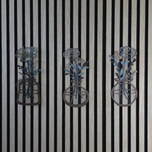 Acryl wanddecoratie van 3 vaasjes met bloemen
