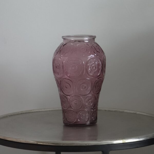 Grote Roze glazen vaas met bloemmotief