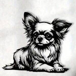 Zwart metalen wanddecoratie hondje Chihuahua