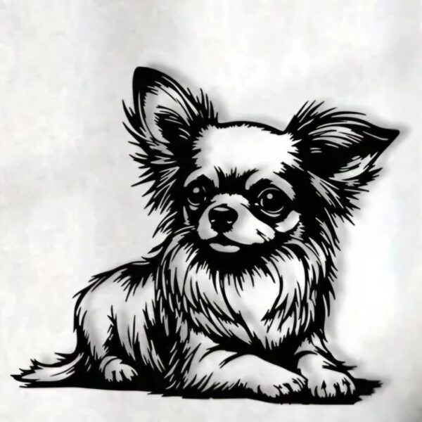 Zwart metalen wanddecoratie hondje Chihuahua