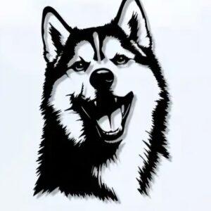 Zwart metalen wanddecoratie kop van een Husky