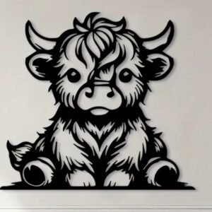 Zwarte metalen wanddecoratie Schotse Hooglander baby