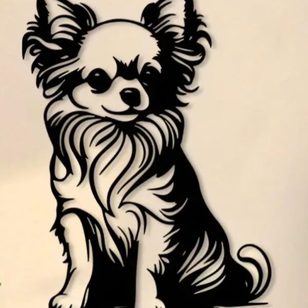 Zwart metalen wanddecoratie hondje Chihuahua