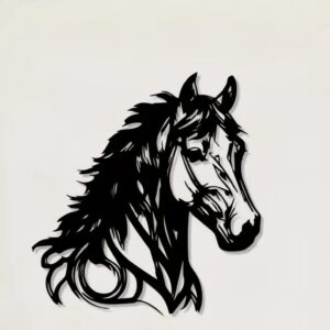 Zwart metalen wanddecoratie van een paardenkop