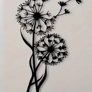 Zwart metalen wanddecoratie 2 takjes paardenbloempluisjes