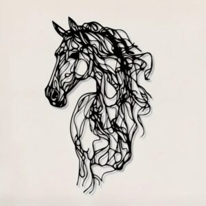 Zwart metalen wanddecoratie van een abstracte paardenkop