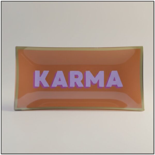 Glazen plate “Karma” met goud randje – oranje statement decoratie