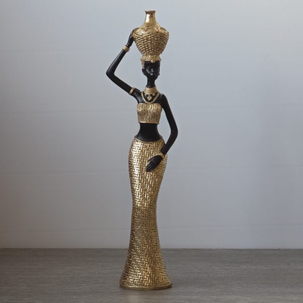 Afrikaanse vrouw goud 28 cm kleine mand op de hoofd