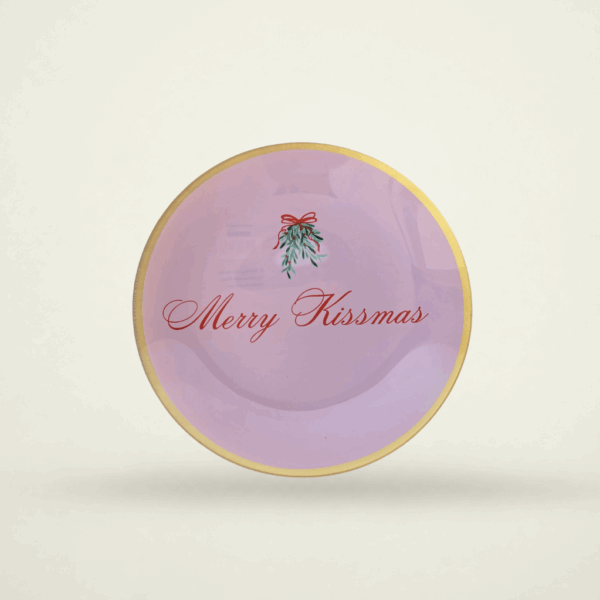 Plate Merry Kissmas – Roze/goud – ⌀ 20 cm – Daan Kromhout