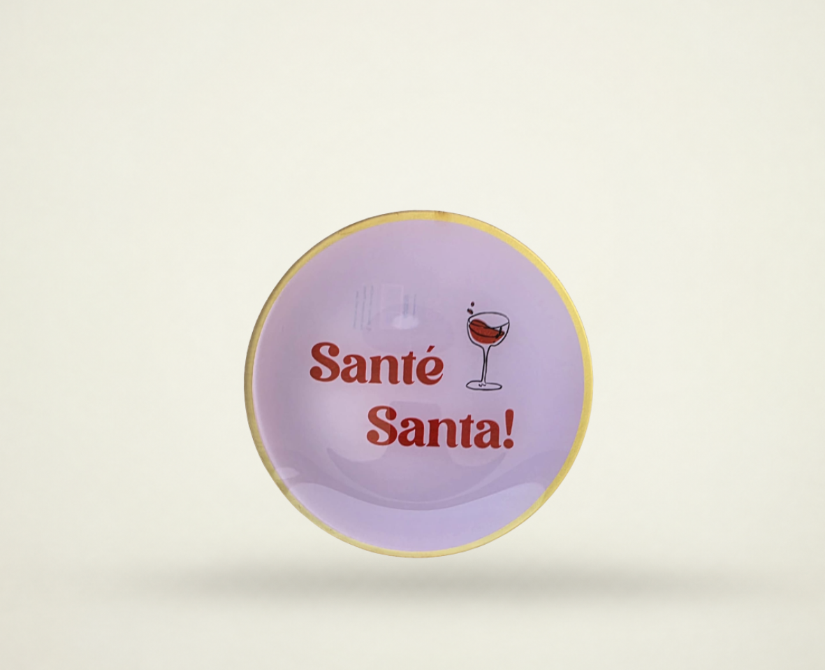 Plate Sante Santa 20 cm diagonaal roze met goude rand Daan Kromhout 2 - Fleurig en Mooi
