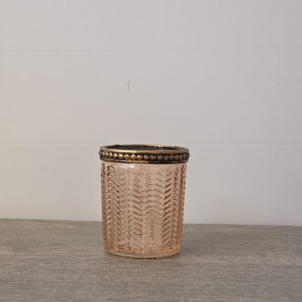 Theelichtglas PTMD – Oudroze/Taupe – H 6,5 cm