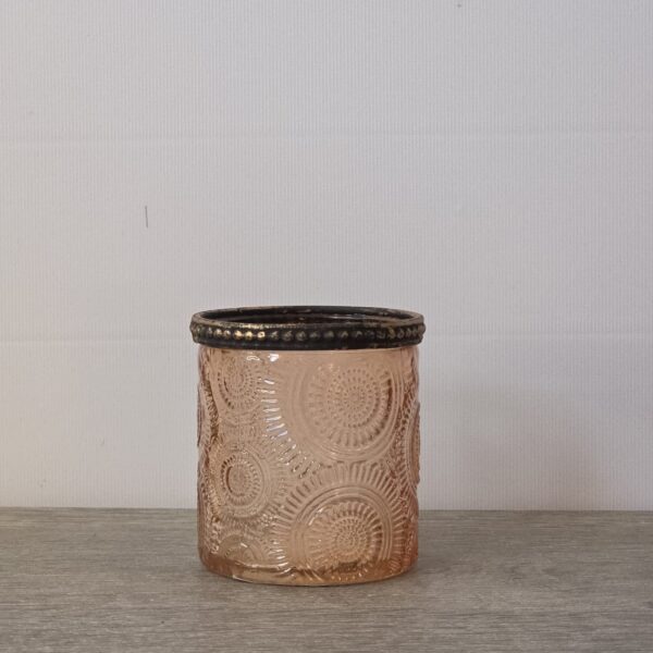 Theelichtglas PTMD oudroze/taupe – H 8 × ⌀ 7 cm
